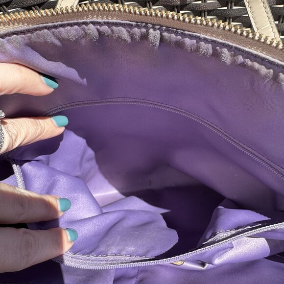 Coach Signature Beige Canvas & Leather Tote‎ Bag With Purple Lining - Picture 10 of 16